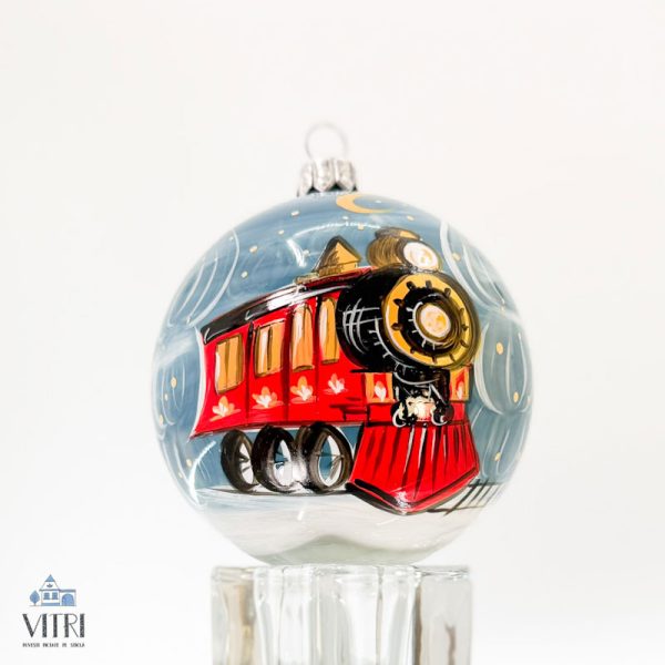 Glob pictat manual Trenul Sărbătorilor cu brazi