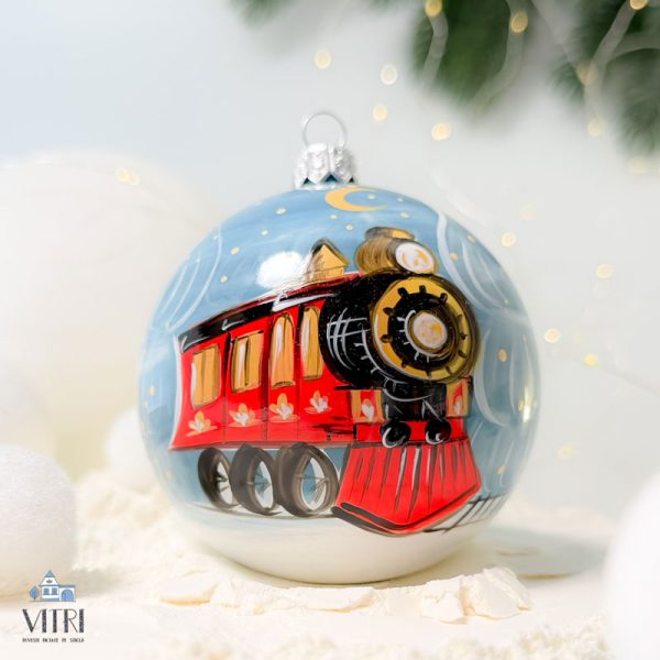 Glob pictat manual Trenul Sărbătorilor cu brazi